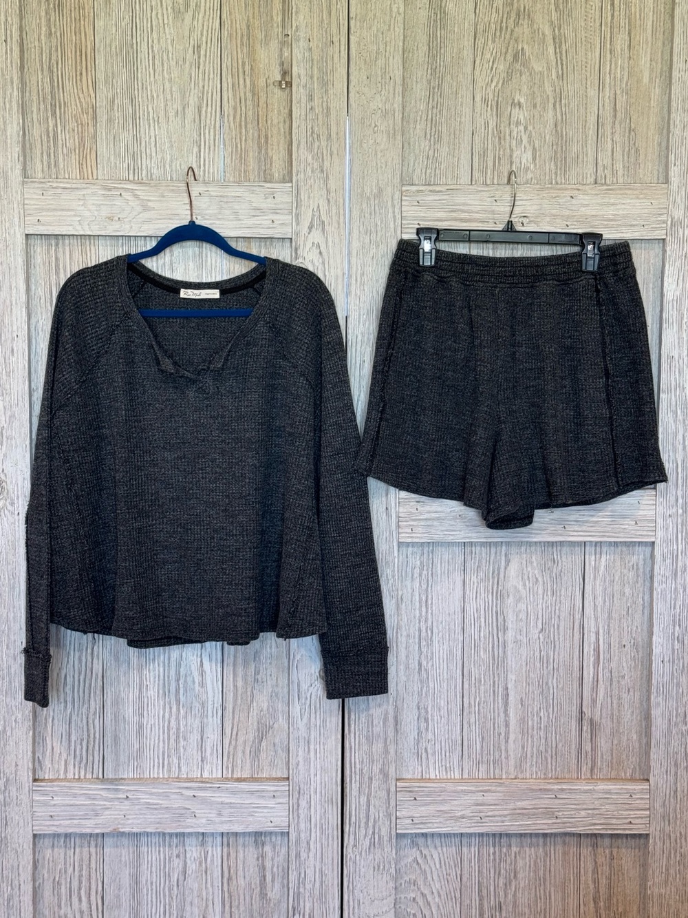 Rae Mode Dark Grey Knit Top and Short Loungewear Set sz 2X